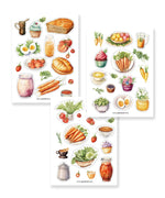 6 Sheets Grabie Exclusive Farmer's Market Sticker Set with watercolor food and vegetable art for scrapbook use