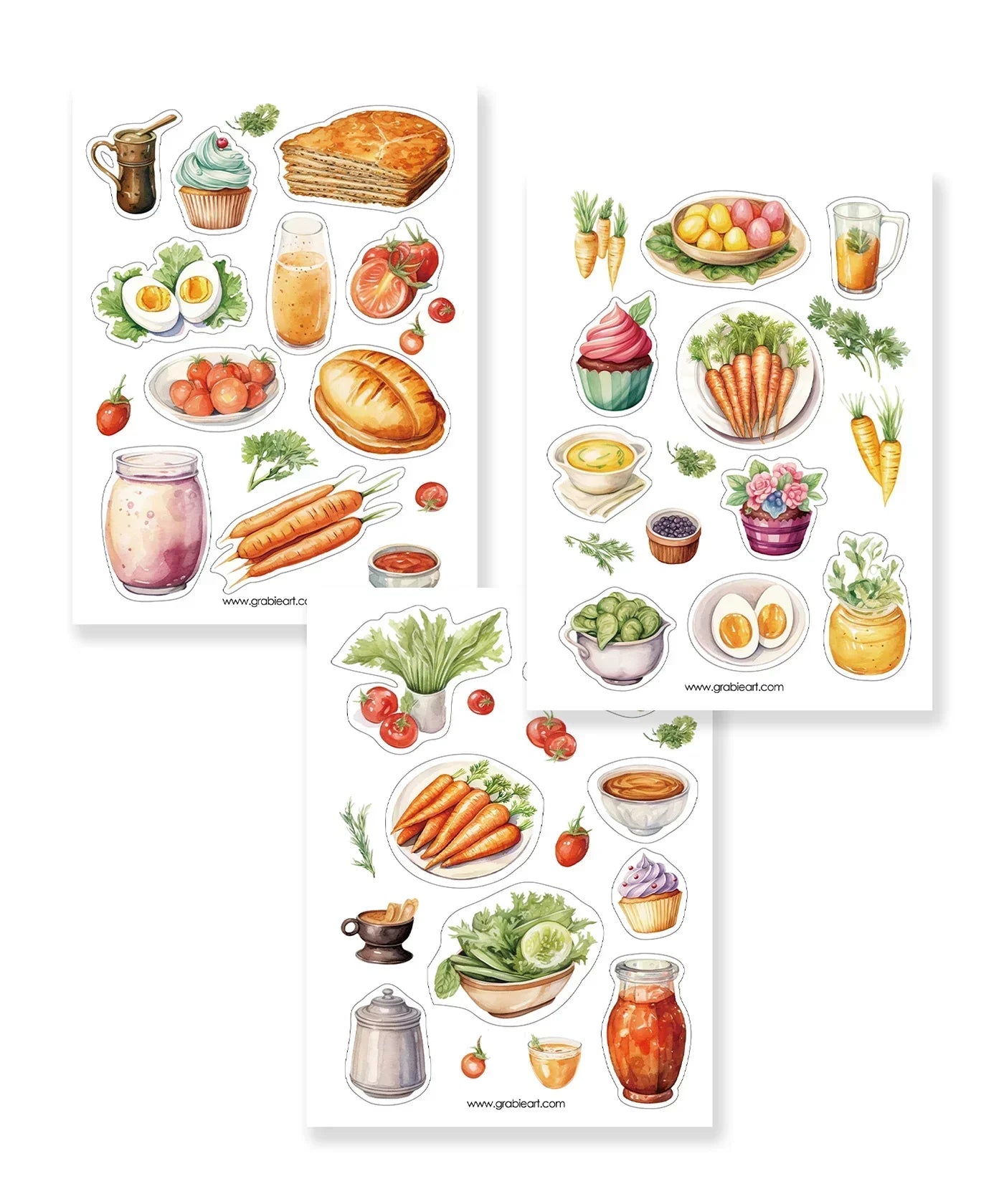 6 Sheets Grabie Exclusive Farmer's Market Sticker Set with watercolor food and vegetable art for scrapbook use