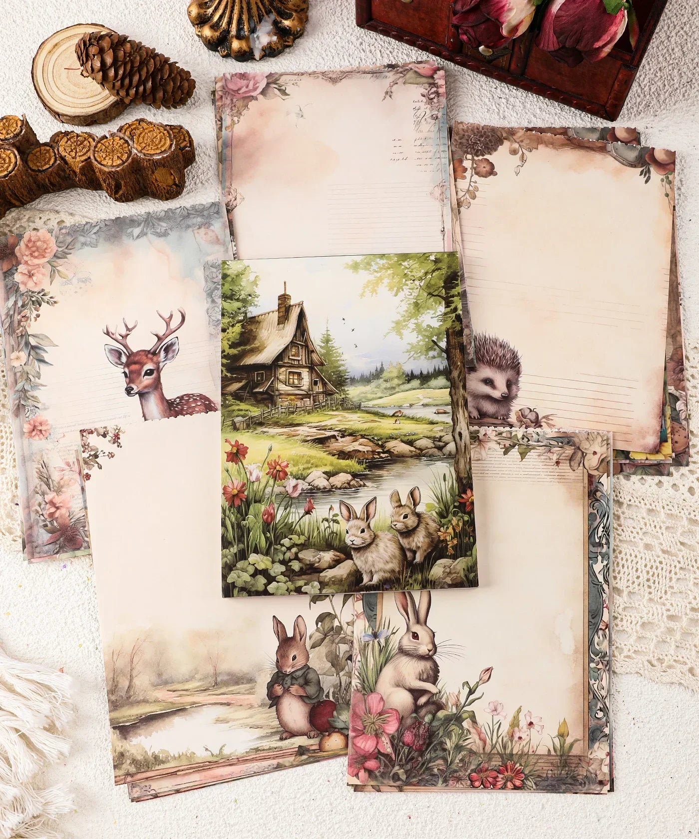 Grabie Exclusive Desktop Notepad Jotter featuring nature and woodland animal illustrations on decorative pages