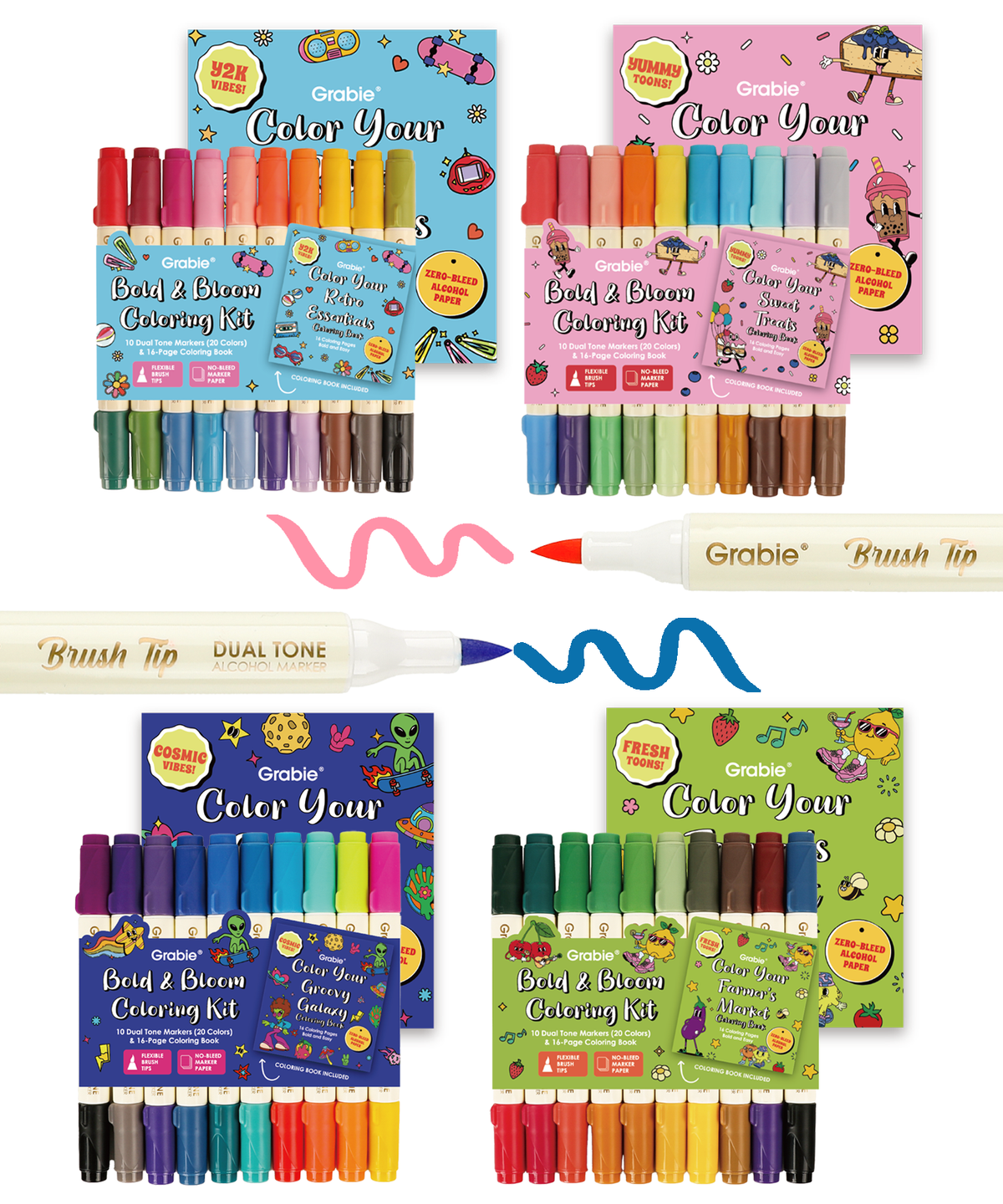 Bold & Bloom Dual Tone Brush Tip Alcohol Marker Coloring Kit