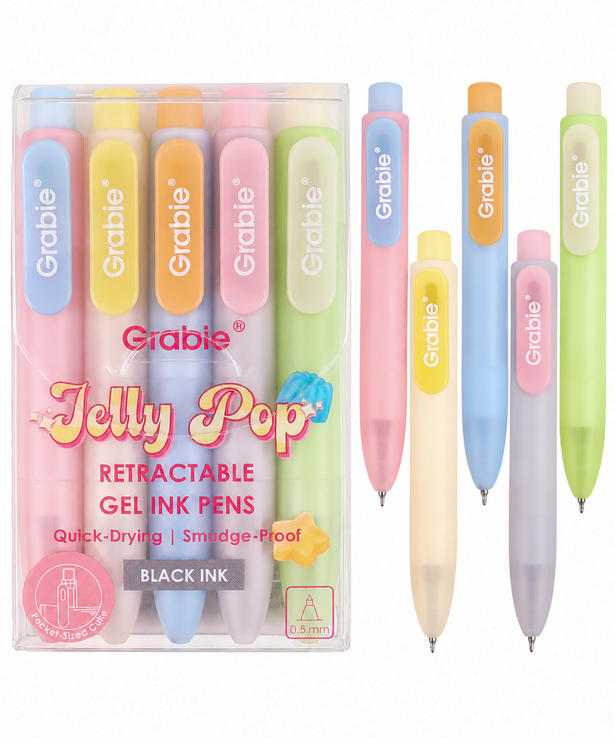 Jelly Pop Retractable Gel Ink Pen Set of 5 - Black Ink