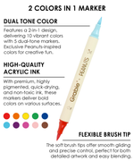 Single Grabie x Peanuts dual-tone acrylic paint marker highlighting flexible brush tip and 2-in-1 color design.