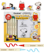 Grabie x Peanuts Pop & Paint kit featuring 5 dual-tone paint markers and 14 Snoopy canvas magnets.