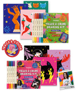 Trace & Color Drawing Kit with colorful markers and vibrant art prints for creative drawing and coloring fun.