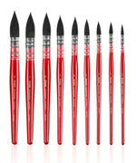 Professional Synthetic Quill Paint Brush Set Of 9 with red handles, ideal for watercolor and fine art supplies.