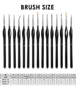 15 Pcs Miniature Detail Brush Set with various fine brush sizes for watercolor, markers, pens, and scrapbook art supplies.