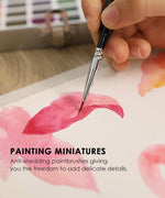15 Pcs Miniature Detail Brush Set painting fine red watercolor details on paper for delicate art supplies use