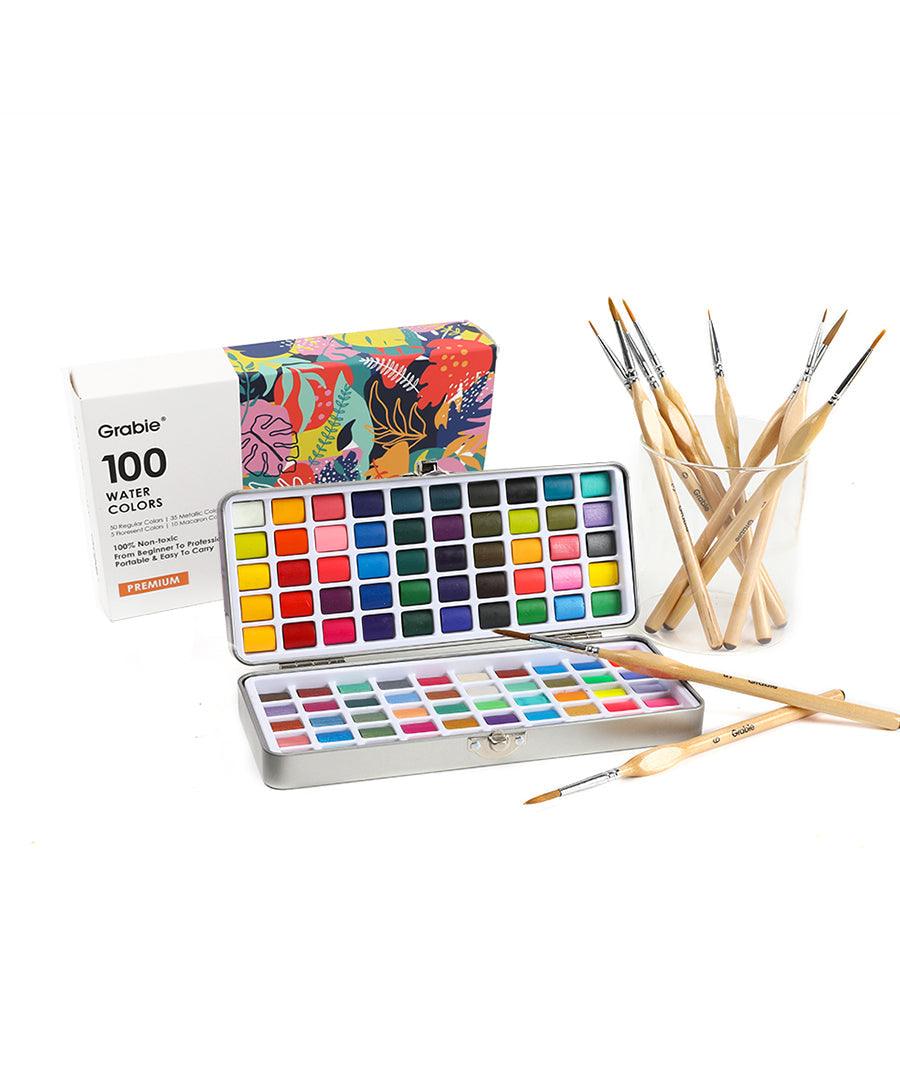 100 Colors Watercolor Paint Set & 11 Pcs Miniature Detail Paint
