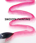 Professional Synthetic Quill Paint Brush Set Of 9 creating smooth pink watercolor strokes on white paper for art supplies use