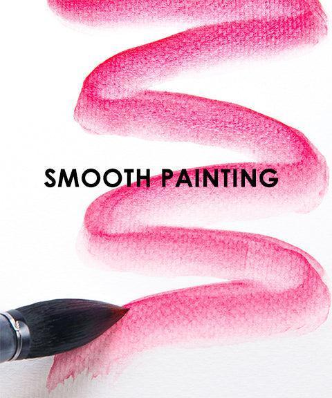 Professional Synthetic Quill Paint Brush Set Of 9 creating smooth pink watercolor strokes on white paper for art supplies use