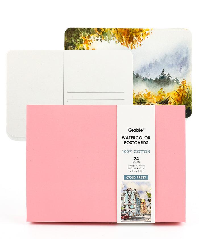Grabie Watercolor Postcards, 100% Cotton, 24 Sheets, 4.1x5.9 Inches, 140lb (300gsm), Blank Note Cards for Watercolor Journal, Art Supplies for Thank