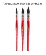 Professional Synthetic Quill Paint Brush Set Of 9 showing three medium red-handled brushes for watercolor and art supplies.