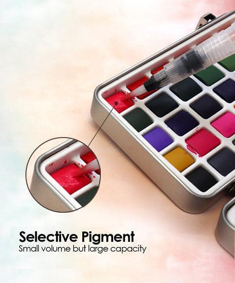 Watercolor set with vibrant pigment pans and water brush, perfect for use with Watercolor Coloring Bookmarks With Watercolor Set.