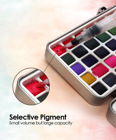 100 Colors Solid Watercolor Paint Set & 24 Pcs Professional Paint Brush Set  for Watercolor Painting - Grabie®