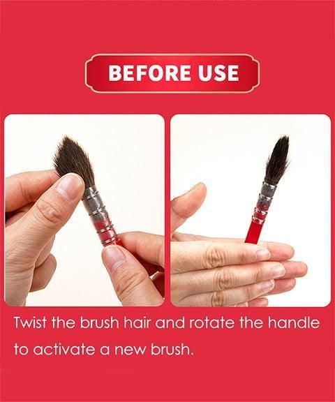 Professional Synthetic Quill Paint Brush Set Of 9 showing brush hair twisted and handle rotated to activate new brush.