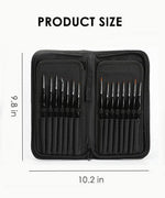 15 Pcs Miniature Detail Brush Set in black zippered case with fine tips for detailed art and watercolor work