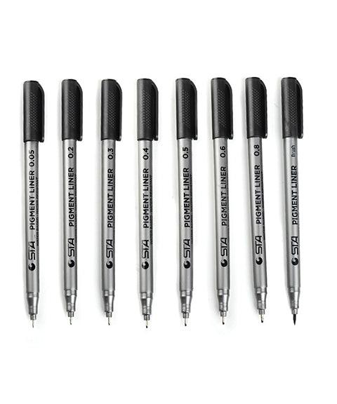  STAEDTLER Pigment Liner Fineliner Pens with Assorted Line  Width - Black (Set of 8) : Office Products