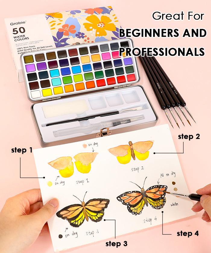 Premium Watercolor Set Of 50 With Brush - Grabie