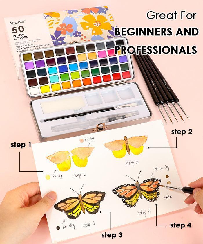 Watercolor Coloring Bookmarks With Watercolor Set showing butterfly painting steps with brushes and vibrant colors for beginners and professionals