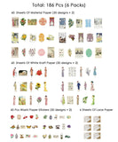 186 Pcs Victorian Stickers & Material Paper Set - Grabie